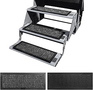 RV Step Covers 3 Pack - Heavy Duty, Thick Rubber, Commercial-Grade, Water-Draining, Fade Resistant, & Non-Slip Camper Step Covers - Easy to Install, Universal Fit RV Deck Step Covers - RV Stair Covers
