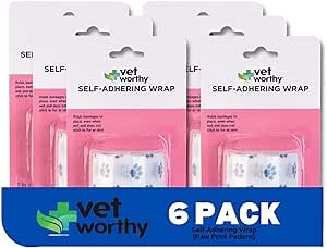 Vet Worthy Self Adhering Wrap for Dogs - Self Adhesive Bandage Wrap for Wounds, Injury, Sprain, and Swelling - Cohesive Bandage First Aid Tape for Dogs and Cats - 2-Inch x 5-Yard - Pack of 6