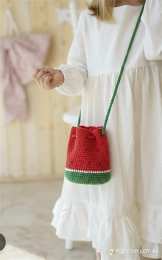 Watermelon Crochet Bag, Handmade Kids Purse, Cute Summer Bag, Gift for Girl, Small Crochet Bag, Drawstring Bag - Etsy