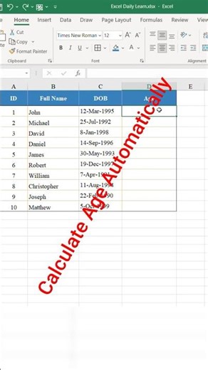Excel Age Formula in 30 Seconds #excel #excelshortcuts #spreadsheetmagic