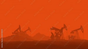 Vidéo Stock Martian oil Pumpjack. Field of oil extraction. Parallax dolly shot. Desert Martian landscape. Earth depletion. Human exploration of distant planets.Catastrophic climate change, sandstorm, drought