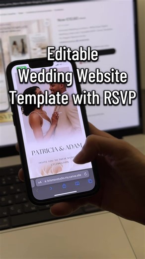 Elegant wedding website template with RSVP 🤍 Create your own wedding website in minutes. Guests can RSVP, view location, timeline and details — all in one link. Editable in Canva • Instant download Link in bio #weddingwebsite #weddinginvitation #rsvp #weddingplanning #canvatemplate