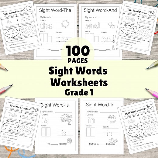 100 Sight Words Worksheets for 1st Grade | Printable Learning Activities | First Grade Phonics & Reading Practice | Instant Download - Etsy