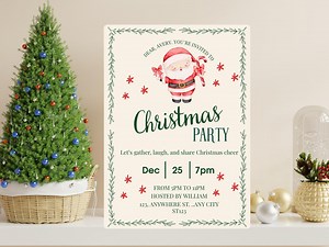 Christmas Invitation Card, Holiday Party Printable, Cute Santa Christmas Card, Printable Xmas Card, - Etsy