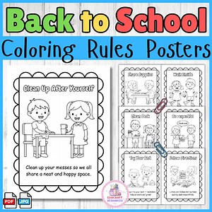 Back to School Classroom Rules Coloring posters |  BTS Bulletin Board Rules K-2