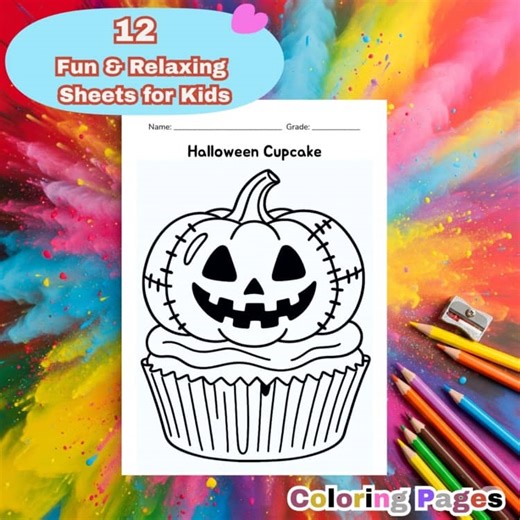 Halloween Cupcake Coloring Pages – Cute Halloween Treats for Kids