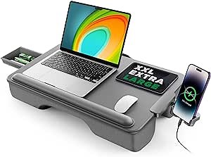 SAIJI Lap Desk with Cushion, Extra Large Laptop Lap Desk Fits Up to 17" Laptop, Computer Laptop Stand, Lap Laptop Table, Built-in Drawer Storage, Phone Holder, Wrist Pad