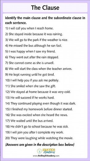 📝 Main Clause and Subordinate Clause | Worksheet with Answers 🧑🏻‍🏫 | English Grammar for Class 6
