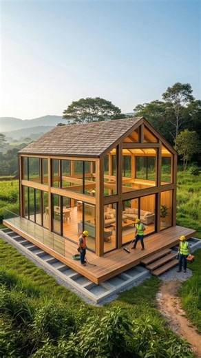 Building a Jungle Glass Cabin in the Wild 🌿🏡 | 4-Stage Dream Home Timelapse #shorts