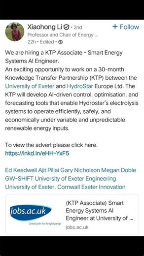 *Hiring KTP associate - smart energy systems AI engineer#jobsearch#ai#engineer#job#internationaljobs