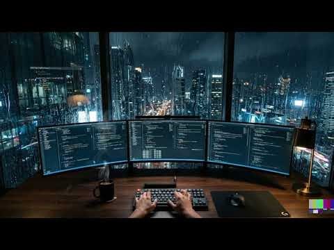Deep Focus Coding Desk - 3 Hours of Night Rain & Cyber City Ambience (Chillstep, Study, Work)