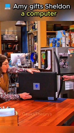 Amy gives Sheldon a new computer 💻