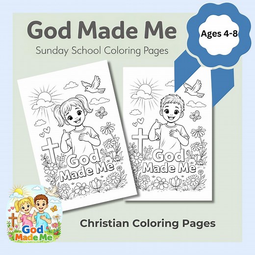 God Made Me Christian Coloring Pages for Kids, Sunday School Printable, Faith Coloring Activity Ages 4–8 - Etsy