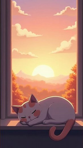 夕方の壁紙のアニメ猫 / Crafts Sleepy Anime Cat Character Cur
