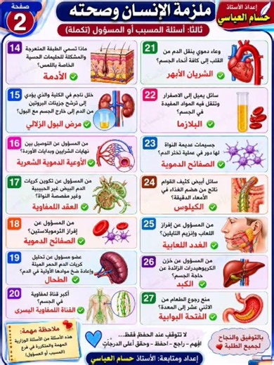 احياء الصف ثالث متوسط جميع اسئلة المسبب او المسؤول #احياء #اسئلة_وزارية #ملخصات_الاحياء #طلاب_العراق