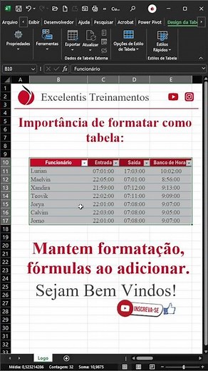 [EXCEL] Importância de formatar como tabela no #excel #aprendeexcel #exceltips #excelbr #tutorial