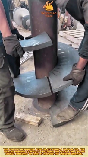 Best Method of Skilled Worker Bending Steel Plate Using Manual Jig for Precise Curved Forming