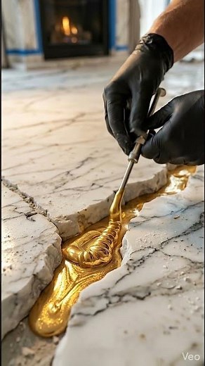 Luxury Marble Floor Repair with Gold Resin | Kintsugi Inspired Restoration #epoxyfloor #resinfloor