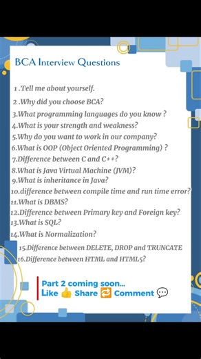 Top BCA Interview Questions 💻 | Comment ‘ANSWER’ for Part 2 ✨ #shorts