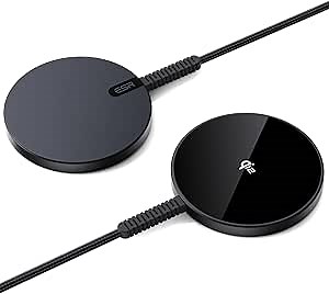 ESR 2 Pack HaloLock for Magsafe Charger,15W Wireless Charger, Wireless Charging Pad for iPhone 15/14/13/12, AirPods 4/3/Pro/Pro 2,Galaxy S25,Strong Magnetic Charging Pad with Type-C Cable, Black
