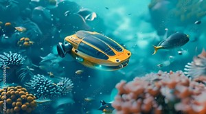 Underwater Autonomous Vehicle Exploration with AI generated.