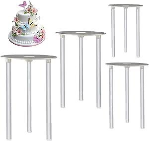 Suxgumoe Cake Tier Stacking kit, 4 Pcs White Reusable Separator Plates for 4, 6, 8, 10, Inch Tiered Cakes and 12 Cake Stacking Dowels Rods for Tiered Stacked Cakes Decorating…