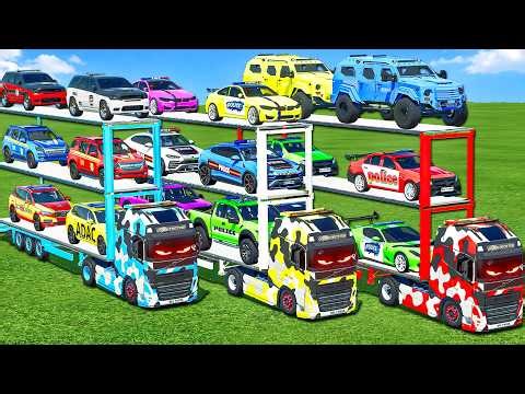 TRANSPORTING EXTREME TRIPLE TRAILERS, POLICE, FIRE BRIGADE & VOLVO POWER TRUCKS! FS 25