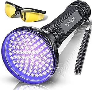 Amazon.com: UV Blacklight Flashlight with UV Sunglasses, Super Bright 100 LED 18W 395nm Portable Blacklight Ultraviolet Detector Flashlight for Scorpions, Home & Hotel Inspection, Pet Urine & Stain Detection : Pet Supplies
