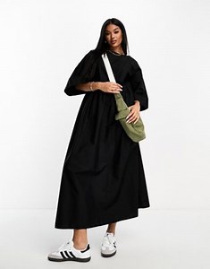 ASOS DESIGN poplin midi  t-shirt smock dress in black | ASOS