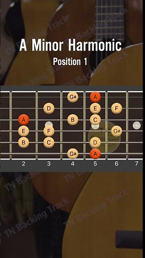 A minor harmonic position 1 - guitar for beginner | TN Backing Track Guitar