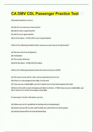 Latest CA DMV CDL Passenger Practice Test Questions with 100 Correct Answers Verified5 video