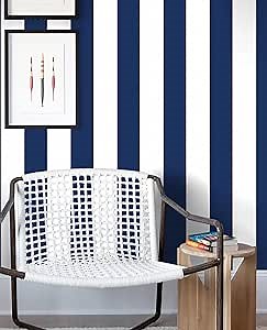 Erfoni 17.7"x118" Stripe Peel and Stick Wallpaper Blue and White Contact Paper Dark Blue Striped Self Adhesive Wallpaper Modern DIY Removable Wall Paper for Aceent Wall Cabinets Decor Vinyl Roll