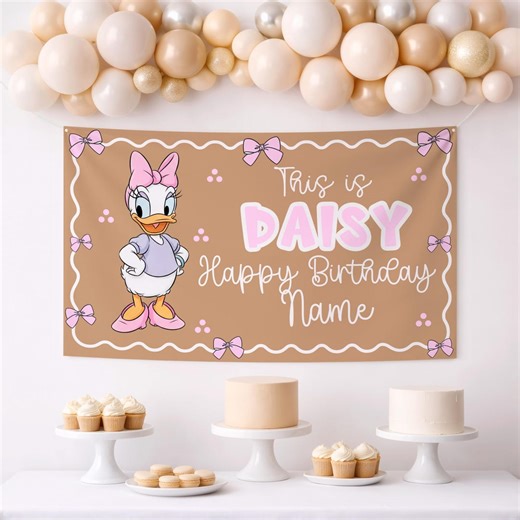 Daisy Duck Birthday Banner | Pastel Pink Party Decor (digital Download, 60x36 Inches) - Etsy