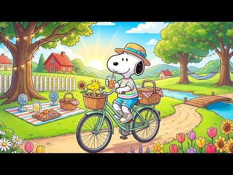 Snoopy's Happy Park Walk Adventure 🚲🌳 Peaceful Smooth Jazz & Sunny Energy for Positive Mood ✨