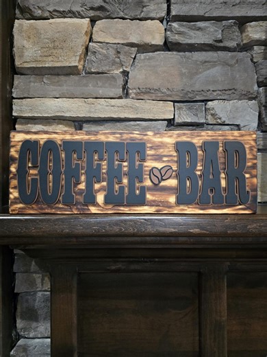 Handcrafted Wooden 'COFFEE BAR' Sign! Fire-charred to Bring Out a Warm Rustic Aesthetic! Featuring Bold Letters & Wooden Coffee Beans! - Etsy