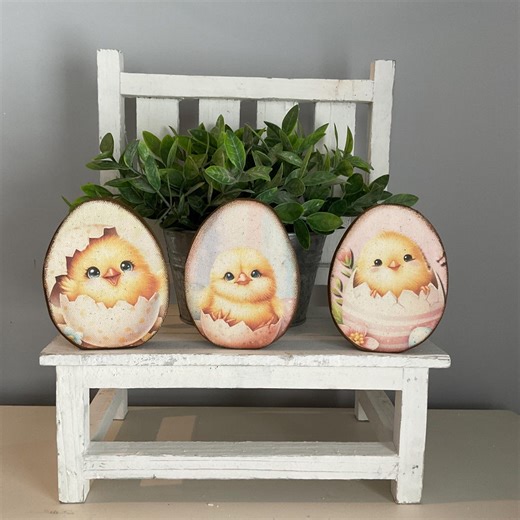 Set of 3 Easter Chick Egg Signs, Spring Tiered Tray, Farmhouse Decor - Etsy