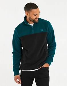Threadbare 'wham' two tone quarter zip fleece jumper in teal | ASOS