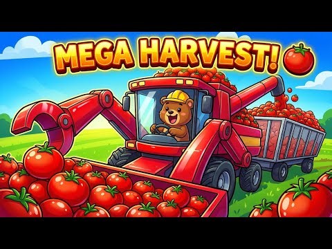 Planting and Harvesting Giant Red Tomatoes with Big Farm Machines | Bear Farm Cartoon Parody