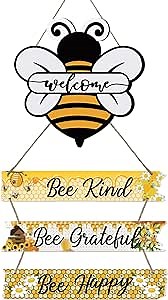 Bumble Bee Door Decor for Home, 15"×24" Wooden Bee door Hanger Bee Kind Bee Grateful Bee Happy Welcome Signs for Front Door Decorations Spring Summer Bee Wreath Wall Decor Bee Themed Party Decorations