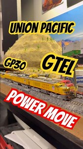 Union Pacific power move w/ GTEL Turbine and GP30’s #trains #railroad #railway #nscale #modeltrains
