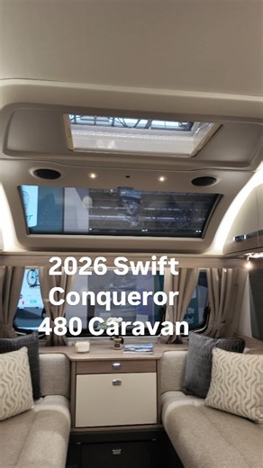 Nighttime mode in the 2026 Swift Conqueror 480 Caravan. Join us on this quick tour to see the brand new 2026 interior. This two-berth touring caravan comes with an end washroom, Alde central heating and 120w solar panel. Yours for just £33,795. Just some of the amazing features in the caravan include: ▪️ Panoramic sunroof ▪️ Atmospheric LED lighting ▪️ Bright and modern interior ▪️ L-shaped kitchen ▪️ 133l Dometic fridge ▪️ Soft-close drawers ▪️ External BBQ point ▪️ External 230v socket View th