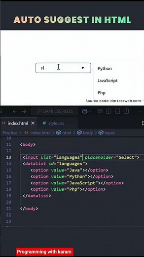 AUTO SUGGEST IN HTML #coding #develop #coderlife #css #html #programming #css3