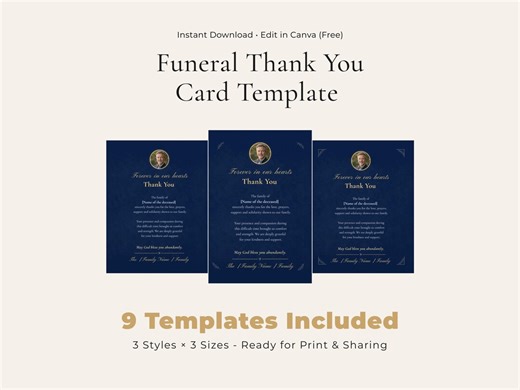 Funeral Thank You Card Template: Canva Editable Elegant Memorial Card, Celebration of Life, Instant Download, 5x7 Printable - Etsy