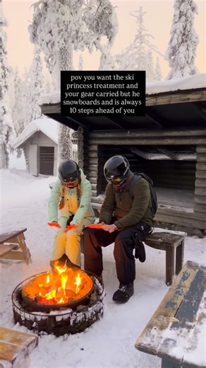 Gavin Greenberg & Jess Pink | A travel community on Instagram: "At least I’m in Finland skiing under colorful lights, feeding reindeer on the slopes, enjoying (frozen) tree runs, and warming up by the fire midway down the mountain 🥹🇫🇮 #laplandfinland #skiingisfun #skicouple"