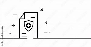 Medical insurance. Document, prescription, cross, treatment, shield, protect. Healthcare concept. One line drawing animation. Motion design. Animated technology logo. Video 4K