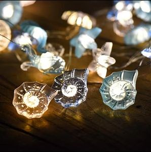 [Hot Item] Sea Series Christmas Lights String Seahorse Conch Shell Starfish Fish Net Room Exterior Decoration Lights