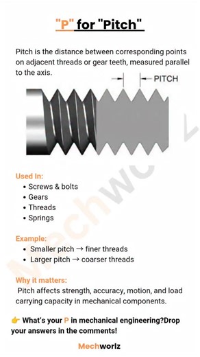 mechanical worlz on Instagram: "Pitch plays a key role in threads and gears, directly influencing performance and precision. ✔ Save this post ✔ Share with a mechanical friend ✔ Follow for daily engineering basics #MechanicalEngineering #EngineeringBasics #Pitch #MechanicalTerms #Mechworlz"
