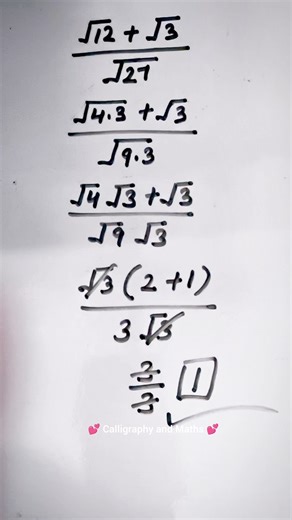 √12+√3/√27 Nice square root maths problem trick #maths #tricks #squareroot #shorts