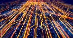 Glowing Futuristic Circuit Board Technology Animation. Computer Server Network. Technology Related 4K Concept