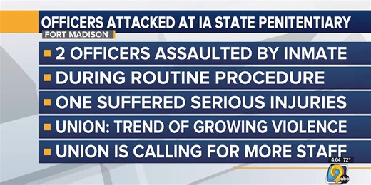 Inmate attacks two correctional officers at Iowa State Penitentiary in Fort Madison